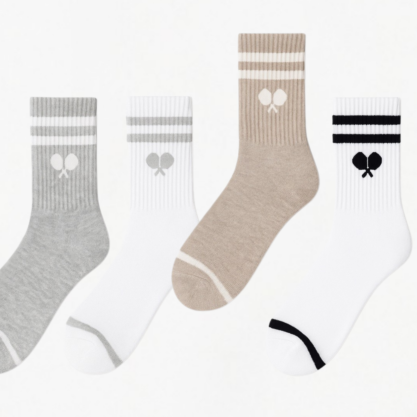 The Pickleball Crew: Premium Varsity Pickleball Socks – Set of 4 Neutral Pairs